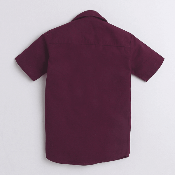 Polka Tots Cotton Regular Fit Half Sleeve Family Born King Metallic Print Shirt - Dark Maroon