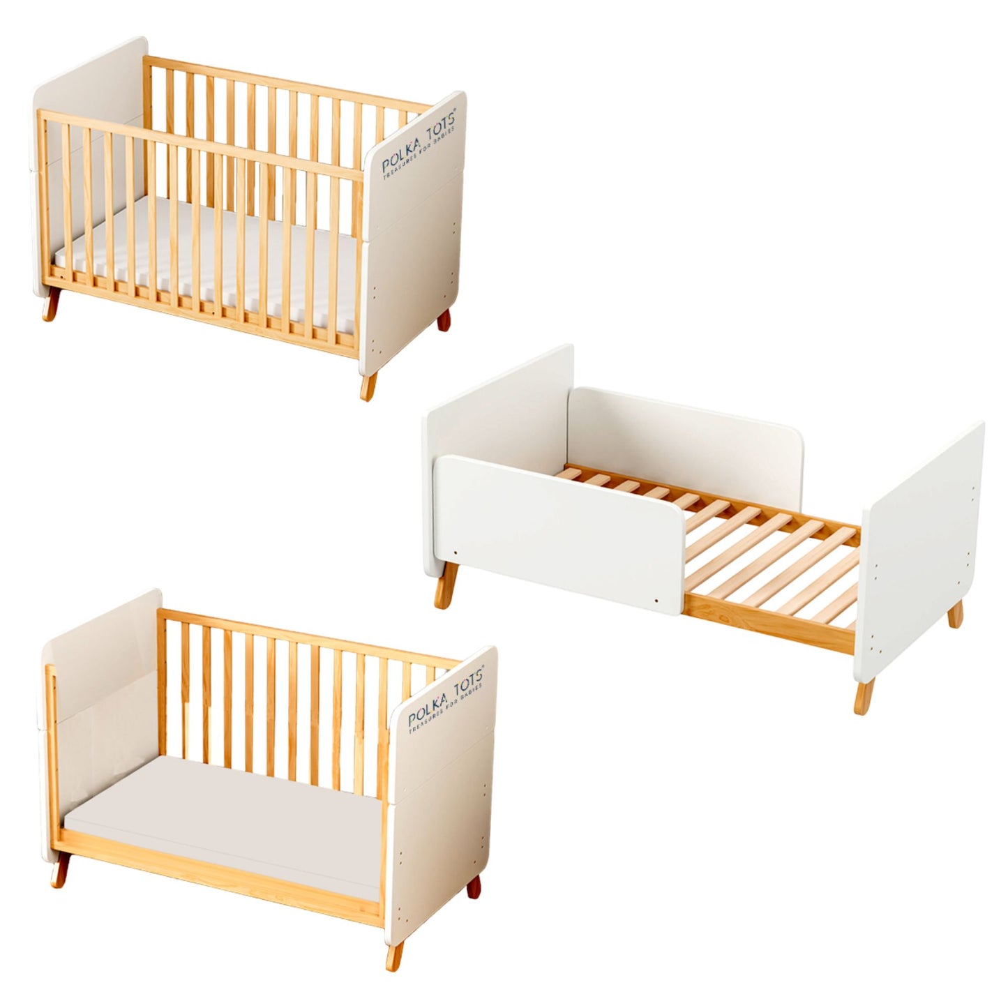 Polka Tots 3-in-1 GrowNest Adjustable Cot