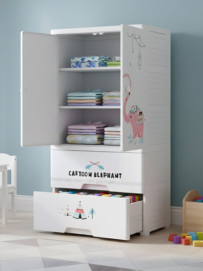 POLKA TOTS Wardrobe Storage Convertible/Collapsible Almirah Plastic Closet For Clothes (Cartoon Elephant)