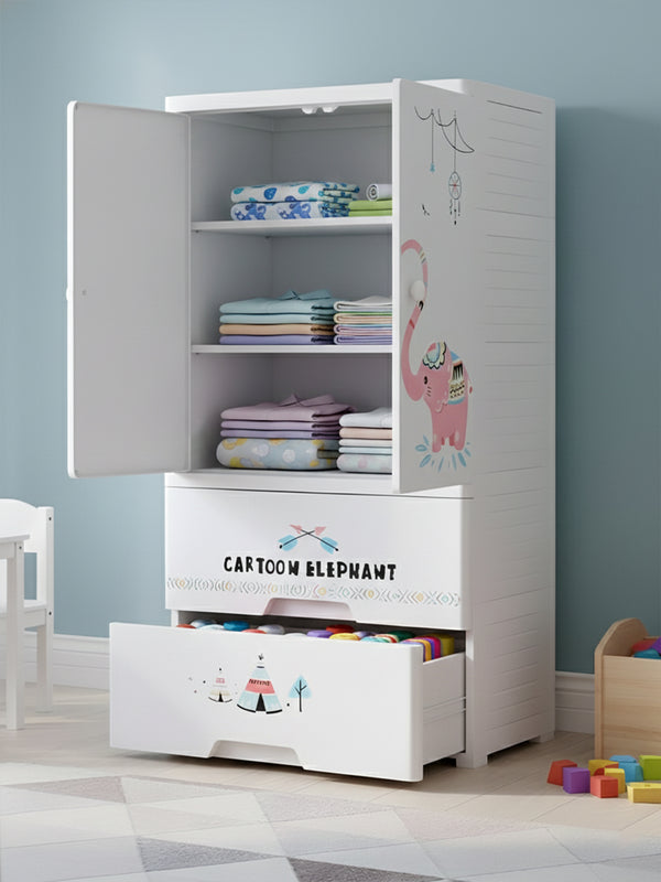 POLKA TOTS Wardrobe Storage Convertible/Collapsible Almirah Plastic Closet For Clothes (Cartoon Elephant)