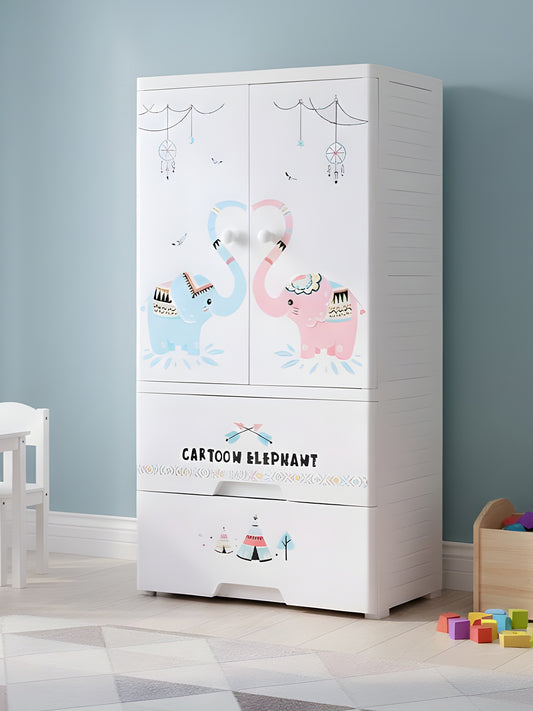 POLKA TOTS Wardrobe Storage Convertible/Collapsible Almirah Plastic Closet For Clothes (Cartoon Elephant)