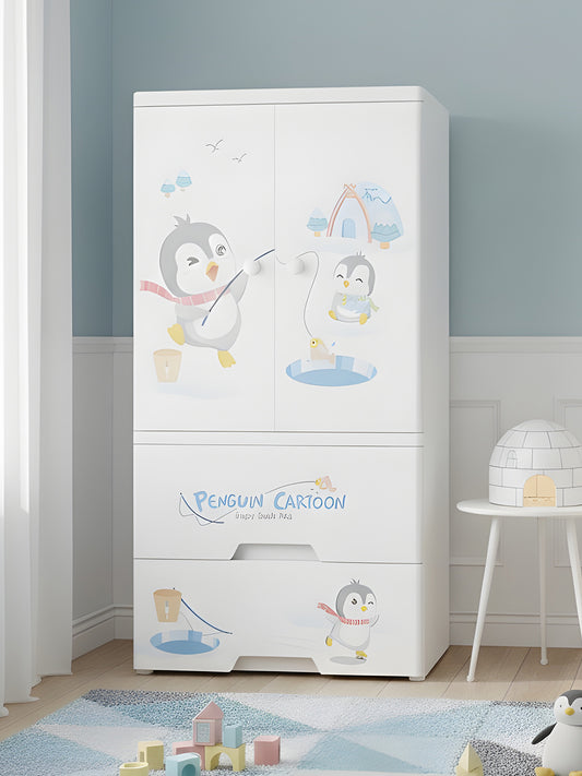 POLKA TOTS Wardrobe Storage Convertible/Collapsible Almirah Plastic Closet For Clothes (Cute Penguin)