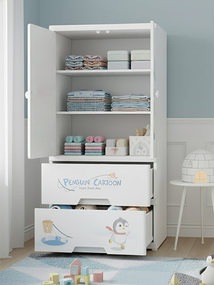 POLKA TOTS Wardrobe Storage Convertible/Collapsible Almirah Plastic Closet For Clothes (Cute Penguin)