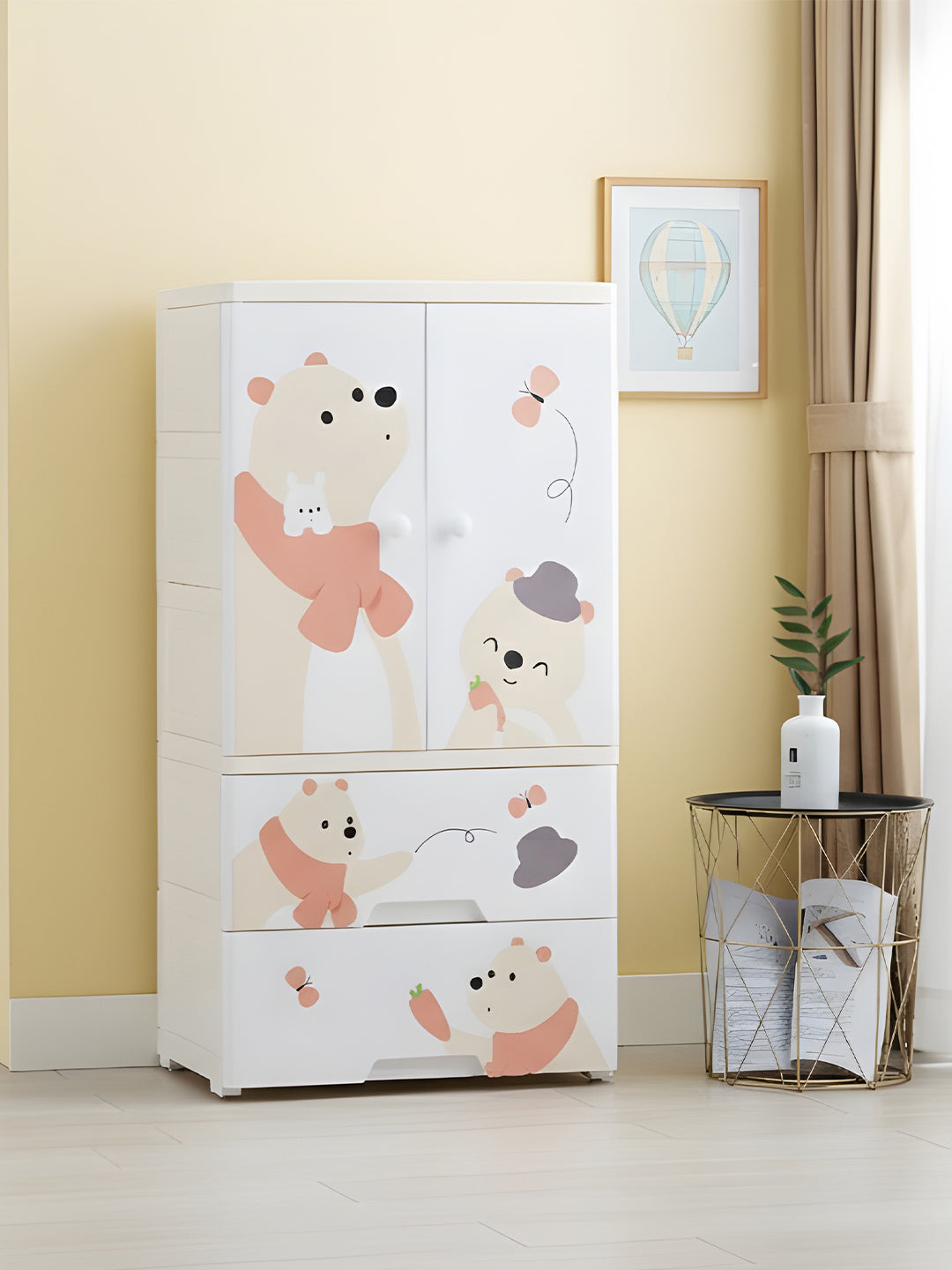 Polka Tots Three Level Storage Almirah Plastic Fiber Kids Storage Closet Wardrobe