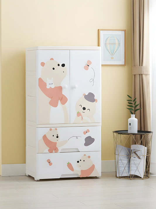 Polka Tots Three Level Storage Almirah Plastic Fiber Kids Storage Closet Wardrobe