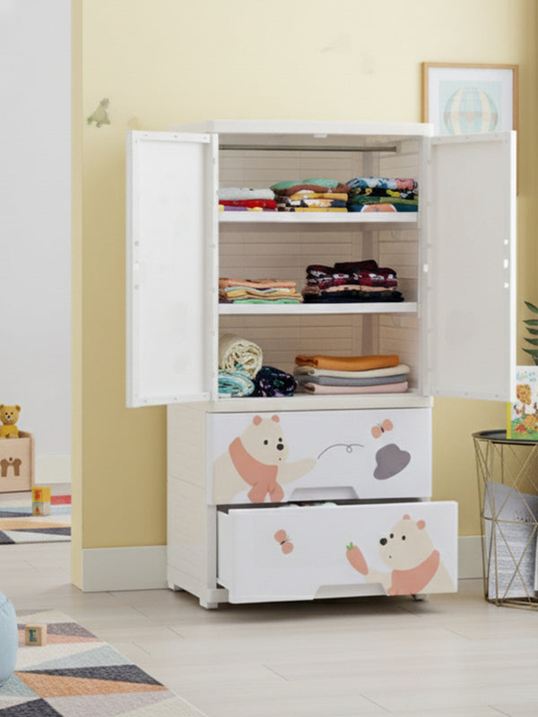 Polka Tots Three Level Storage Almirah Plastic Fiber Kids Storage Closet Wardrobe