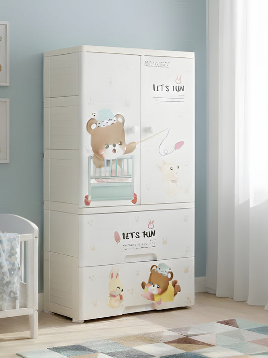 Polka Tots Three Level Storage Almirah Plastic Fiber Kids Storage Closet Wardrobe