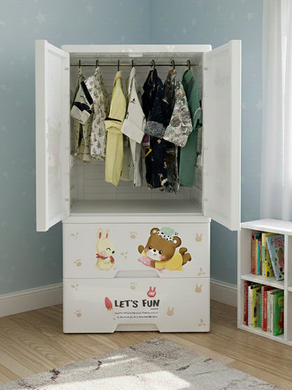 Polka Tots Three Level Storage Almirah Plastic Fiber Kids Storage Closet Wardrobe