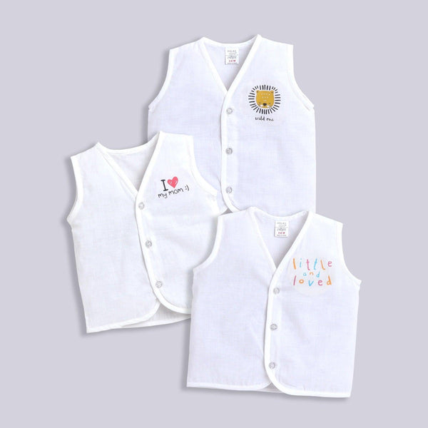 Polka Tots Soft Cotton Pack of 3 Sleeveless Baby Jhablas