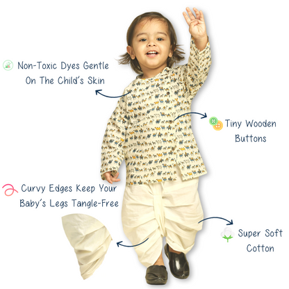 Polka Tots Dhoti Kurta Set for Boys 100% Super Soft Cotton Traditional Ethnic Wear For Kids Navy Blue Camel Cream