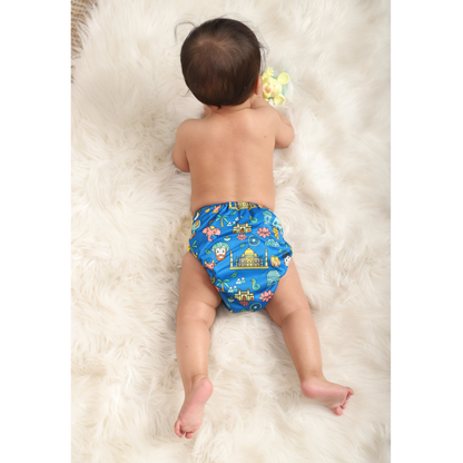Polka Tots Reusable Cloth Diaper Waterproof Adjustable Baby Diaper (Dark Blue & Yellow)