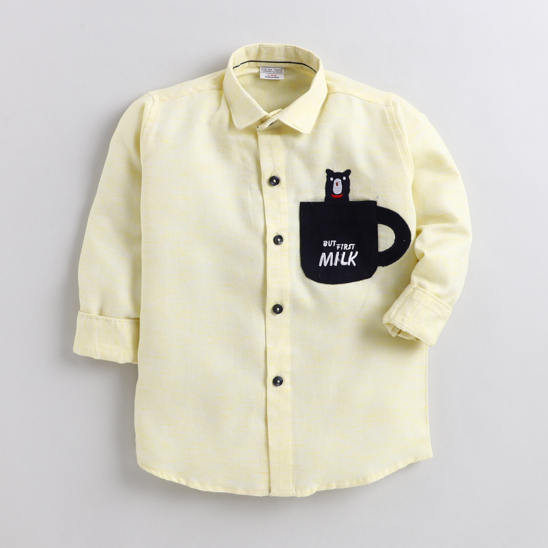 Polka Tots Full Sleeve Cup Patch Shirt - Yellow