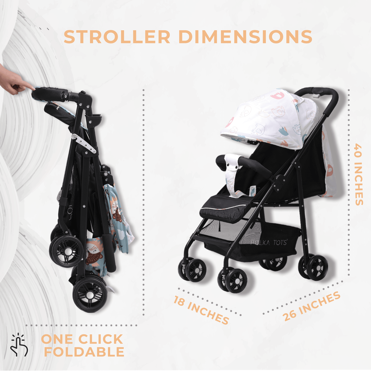 Polka Tots Click Clack Travel System Elephant Stroller + Car Seat - Cream