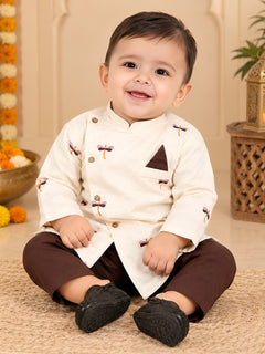 Polka Tots Full Sleeve Butterfly Embroidery Kurta Pyjama Set - Magenta