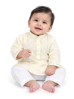 Polka Tots Full Sleeve Silver stripes Kurta Pyjama Set - Yellow