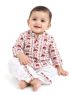 Polka Tots Full Sleeve Varli Print Kurta Dhoti- Maroon