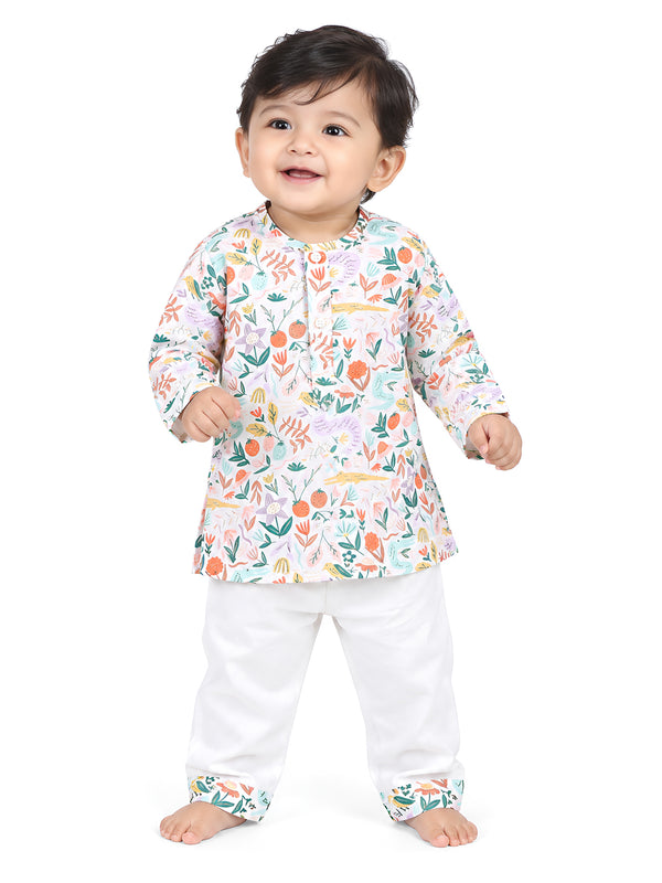 Polka Tots Fruit Floral print Full sleeves Nightwear Kurta pyjama set - Multicolor