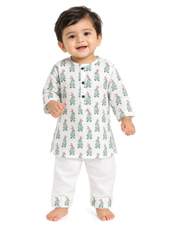 Nautanki Tales Collection: Cute Rabbit Print Full-Sleeve Nightwear Kurta Pyjama Set – White