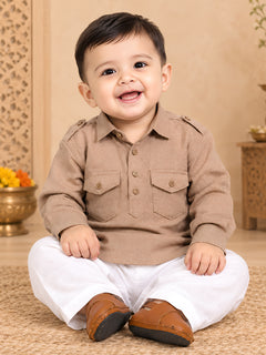 Jashn-e-Bachpan Collection: Full Sleeves Pathani Set - Beige