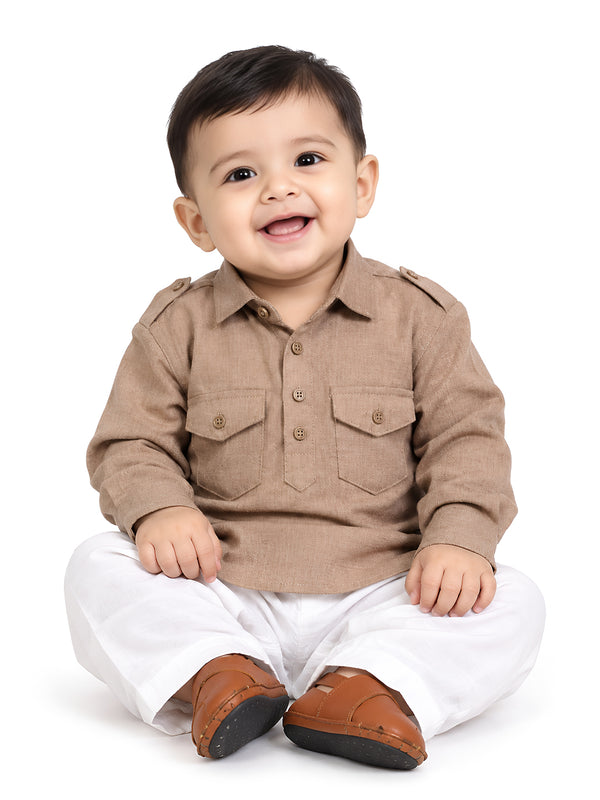 Jashn-e-Bachpan Collection: Full Sleeves Pathani Set - Beige