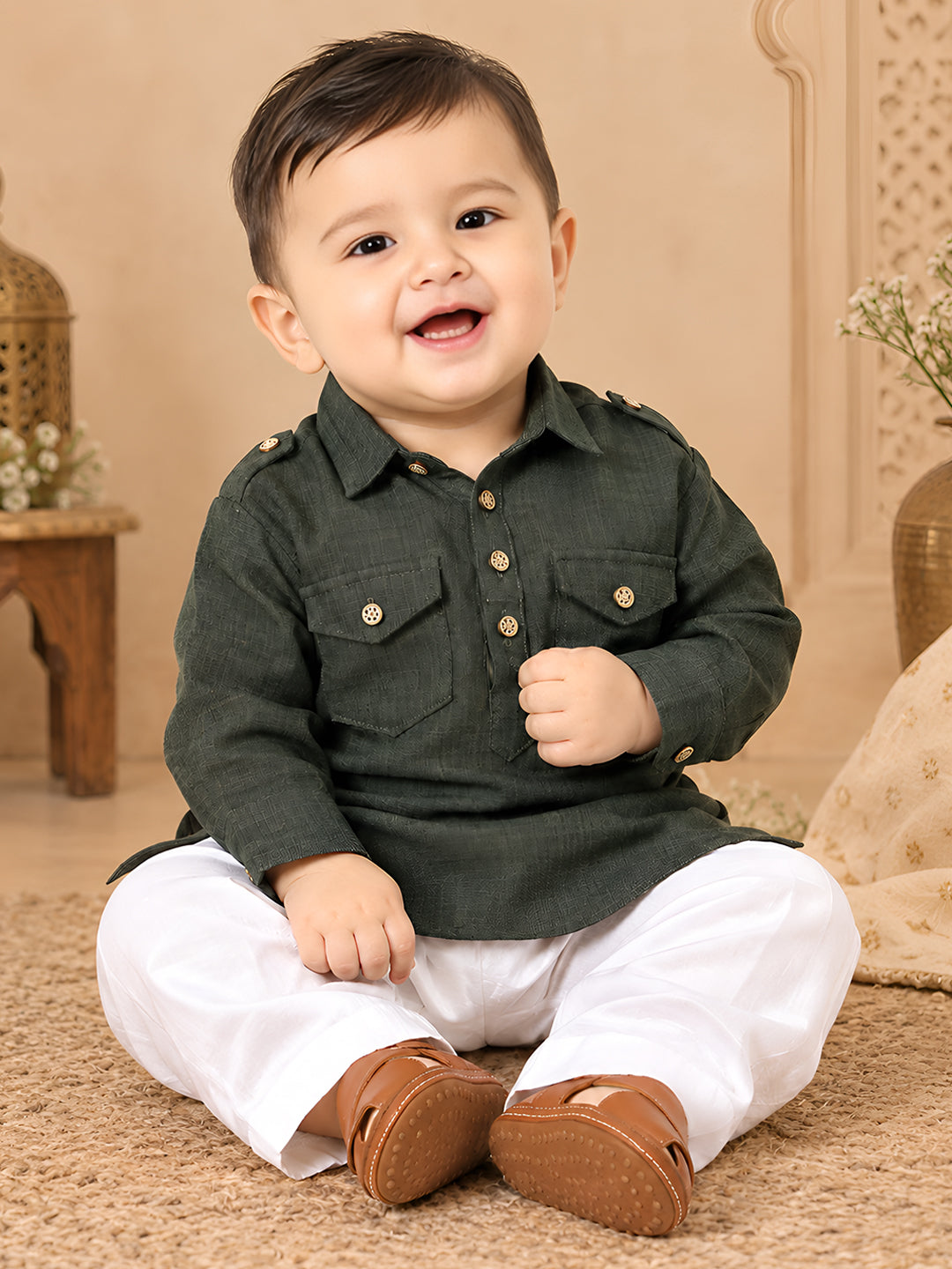 Jashn-e-Bachpan Collection: Full Sleeves Pathani Set - Green