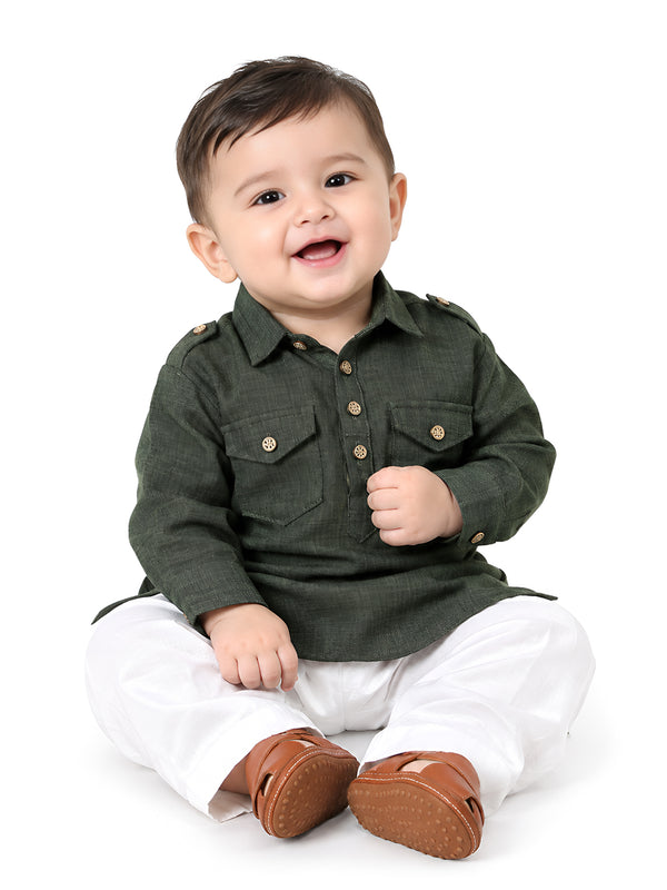 Jashn-e-Bachpan Collection: Full Sleeves Pathani Set - Green
