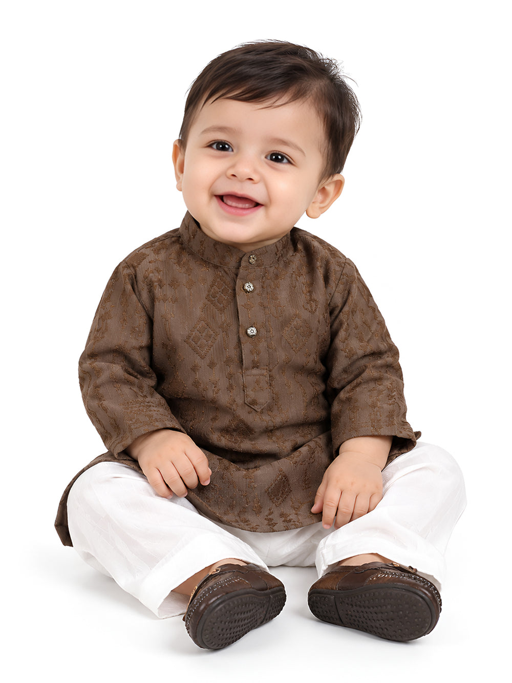 Jashn-e-Bachpan Collection: Full Sleeves Pathani Set - Brown