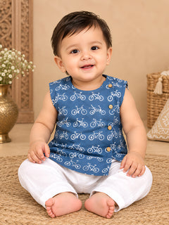 Polka Tots  Cycle Print Sleeveless Jhabla and Pant Set - Navy Blue