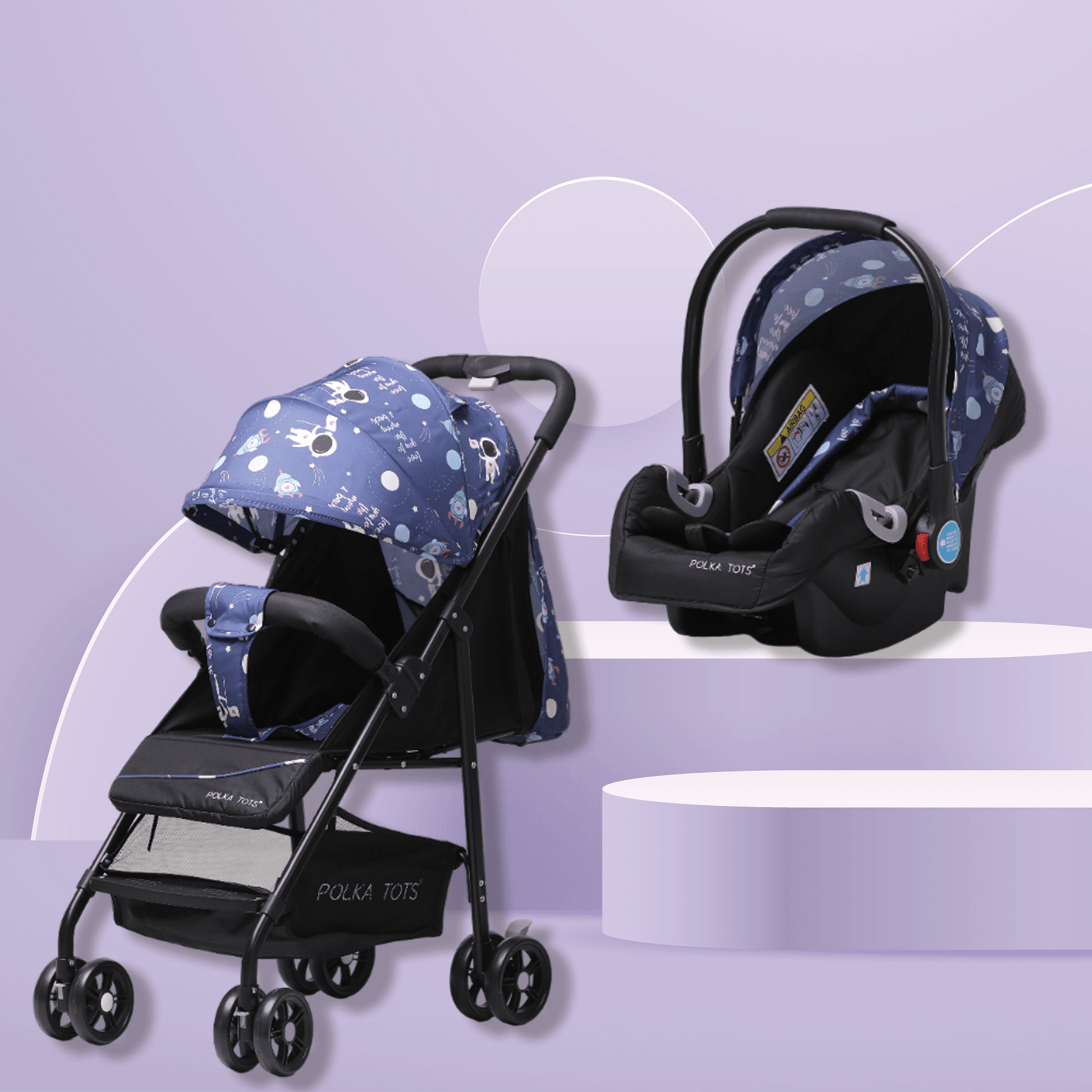 Polka Tots Click Clack Travel System Space Stroller Car Seat Blue