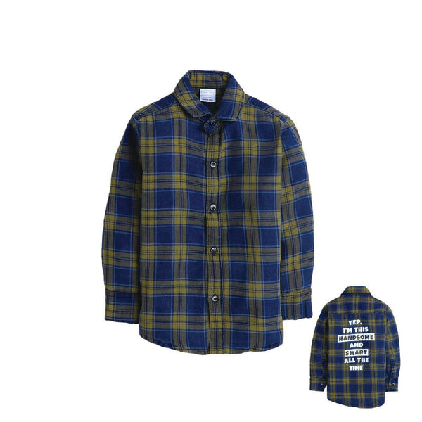 Polka Tots Full Sleeve Checkered Shirt Back Print - Green
