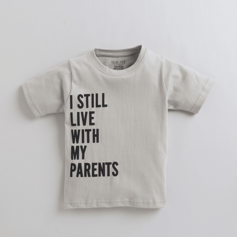 Polka Tots Half Sleeves Quote Print Tshirt - Grey