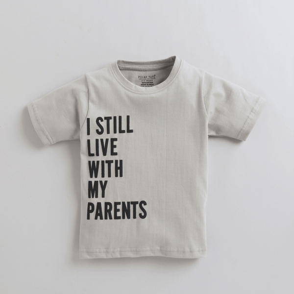 Polka Tots Half Sleeves Quote Print Tshirt - Grey