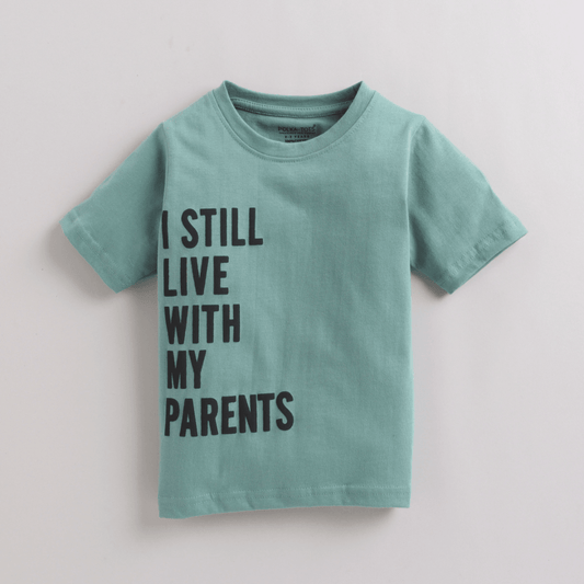 Polka Tots Half Sleeves Quote Print Tshirt - Green