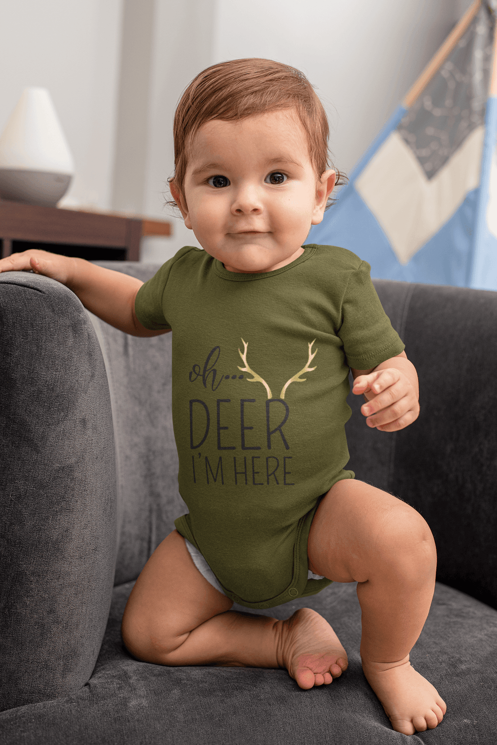 Polka Tots Half Sleeve Rompers Onesie Antibacterial Fabric Deer Green