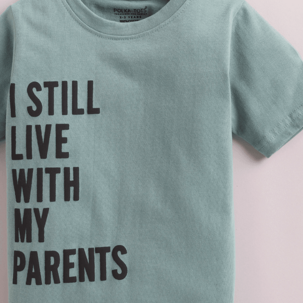 Polka Tots Half Sleeves Quote Print Tshirt - Green