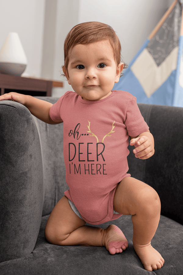 Polka Tots Half Sleeve Rompers Onesie Antibacterial Fabric Deer Pink