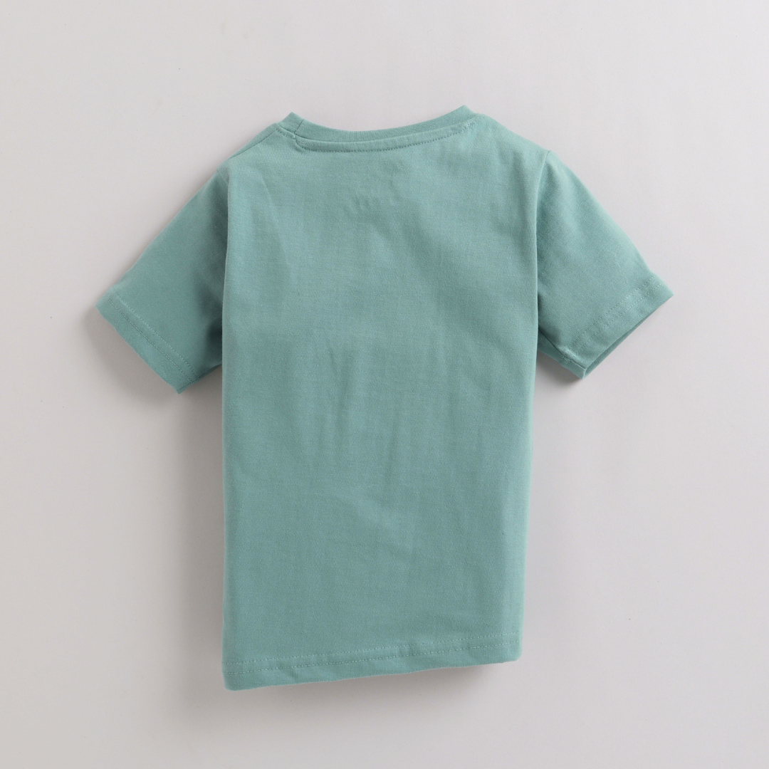 Polka Tots Half Sleeves Quote Print Tshirt - Green