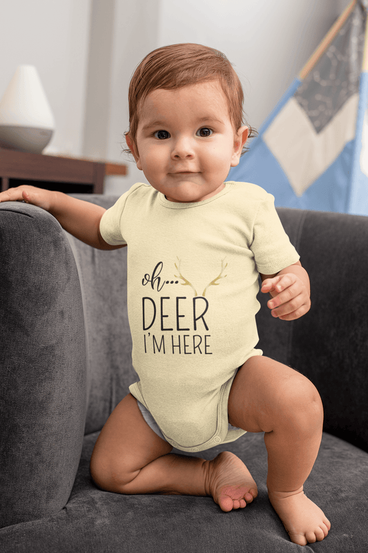Polka Tots Half Sleeve Rompers Onesie Antibacterial Fabric Deer Cream