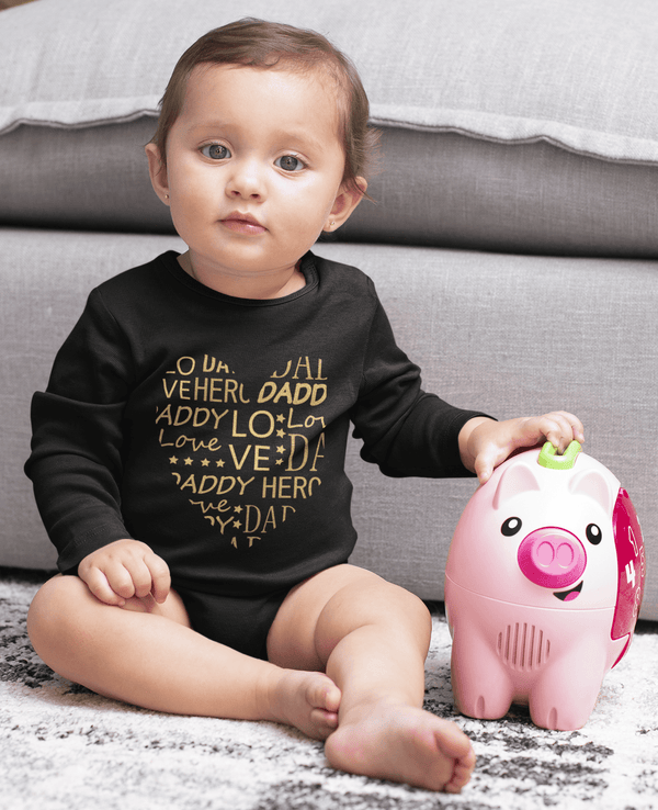 Polka Tots Full Sleeve Romper Onesie with Folded Mittens and Extra Headband Daddys Love Black