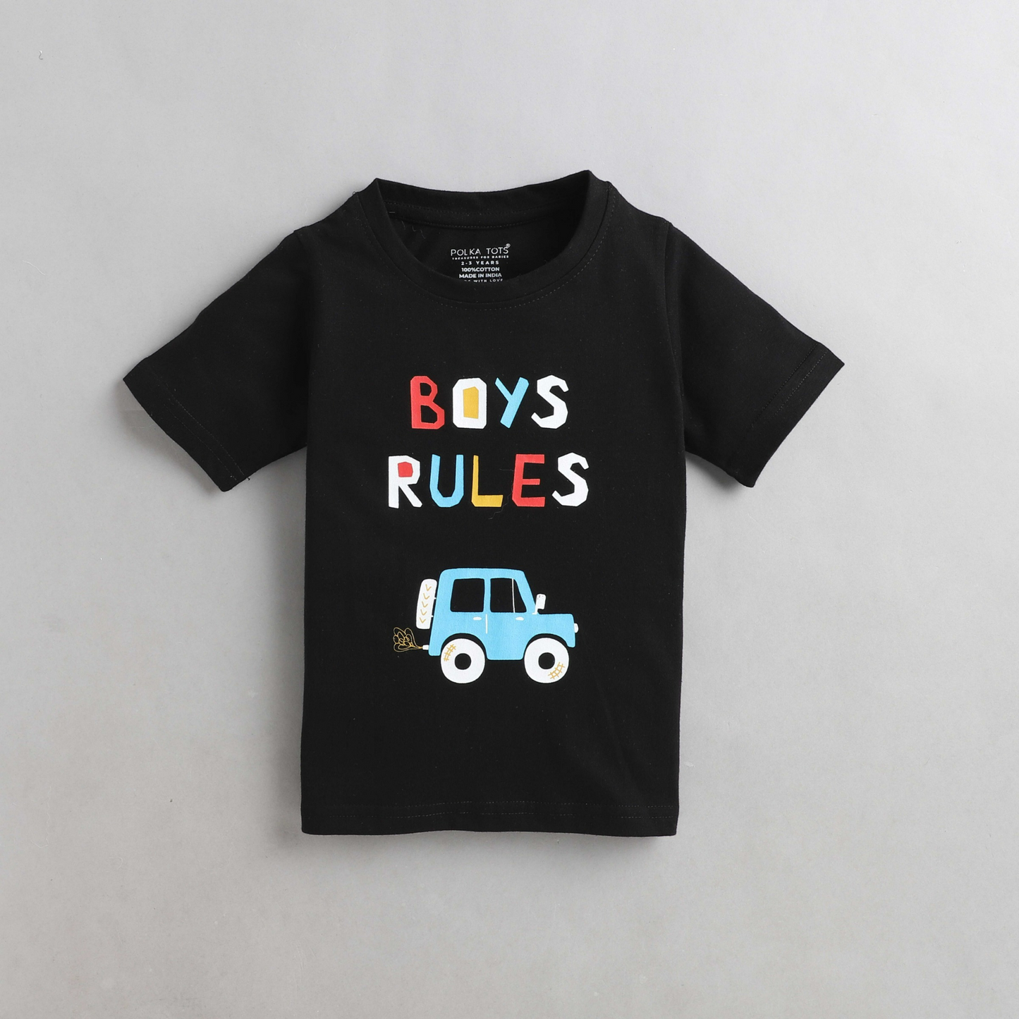 Polka Tots H/S Tshirt Boys Rules Print - Black