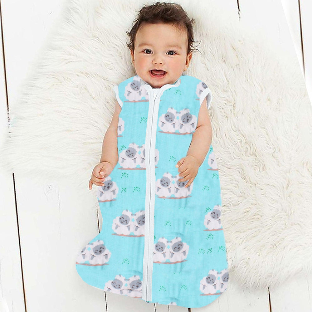 Polka Tots Organic Muslin Cotton Two Layer Sleeping Bag with 2 Way Zipper (Sheep)