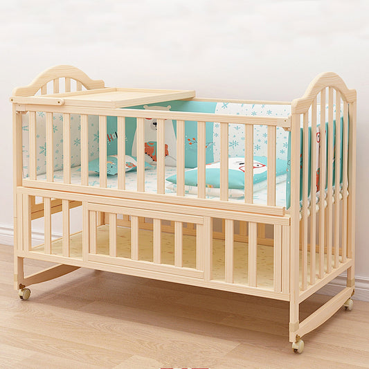 POLKA TOTS Elegant Wooden Rocking Cradle Baby Crib Cot / Kids Toddler Multifunctional Adjustable Bedding set with Mosquito net, Bumper Set, Pillow & Mat (Fruits Bedding Set)