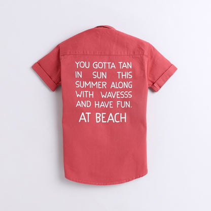 Polka Tots Half Sleeves Text Print Detailing Shirt - Red