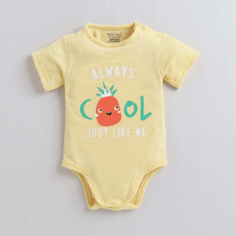Polka Tots Half Sleeves Rompers Onesie Always Cool Onesie - Yellow