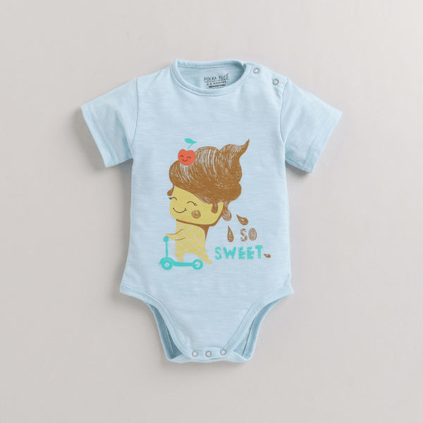 Polka Tots Half Sleeves  Rompers Onesie So Sweet Print - Blue