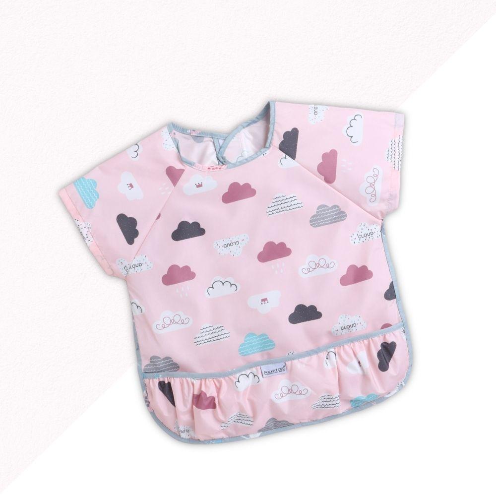 POLKA TOTS Half Sleeve Baby Bibs for Toddlers Feeding Apron with Pocket Washable/Reusable Baby Drooling Apron (6-24 Months) (Cloud Design)