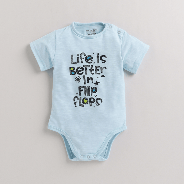Polka Tots Half Sleeves  Rompers Onesie Life Is Better- Blue
