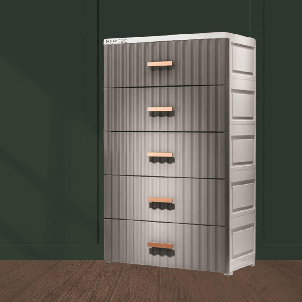 POLKA TOTS Storage Cabinet Five Drawers For Clothes (Grey)