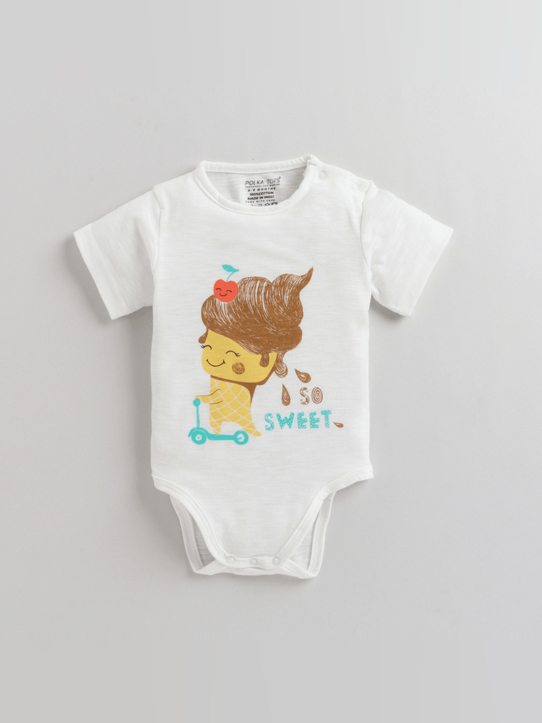 Polka Tots Half Sleeves Rompers Onesie So Sweet Print - White