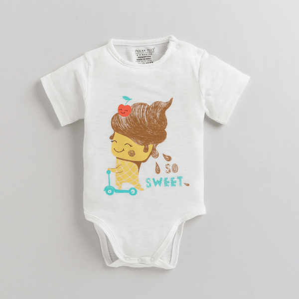 Polka Tots Half Sleeves Rompers Onesie So Sweet Print - White